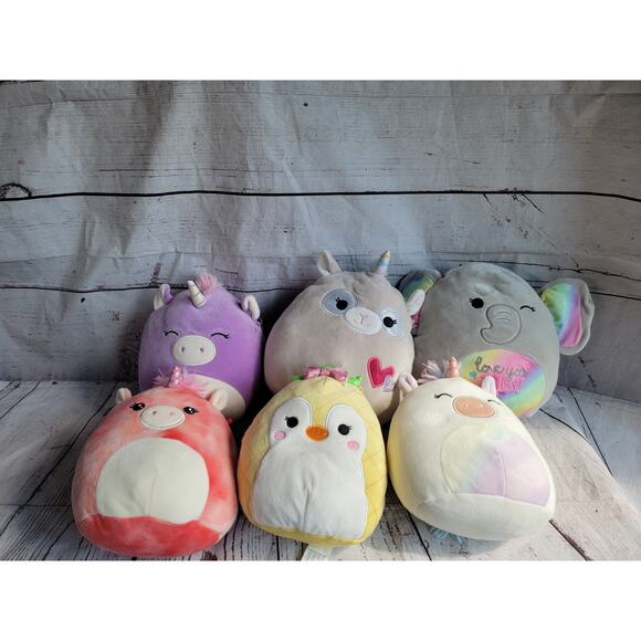 Lot Of 6 Squishmallow 8in Yellow Penguin Unicorns Elephant Stuffed Animal Plush - Picture 1 of 11